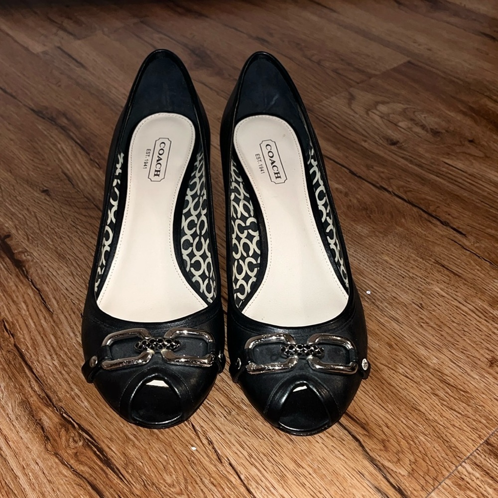 COACH peep toe wedge Shelby shoe. Size 7B